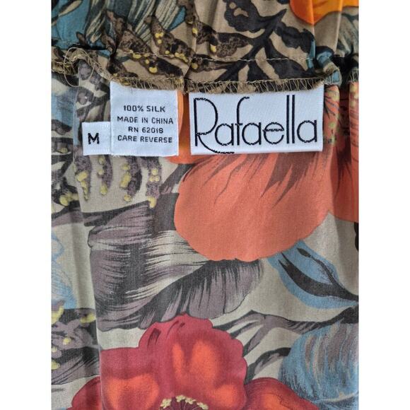 Vintage 80s Rafaella 100% Silk Hawaiian Floral 2PC Skirt Suit Orange Sz M NWOT - Picture 6 of 6
